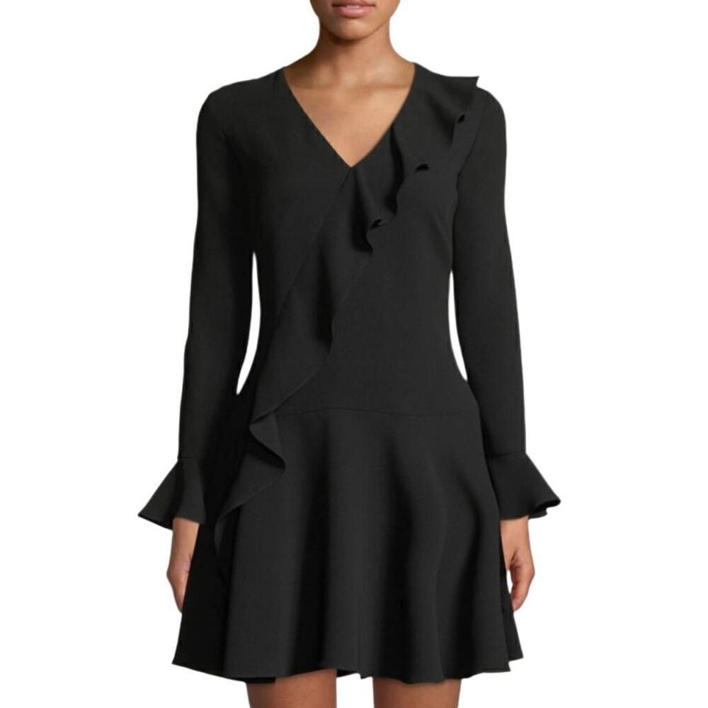 Shoshanna Windham Asymmetric Ruffle Black Shift Dress Size 4
